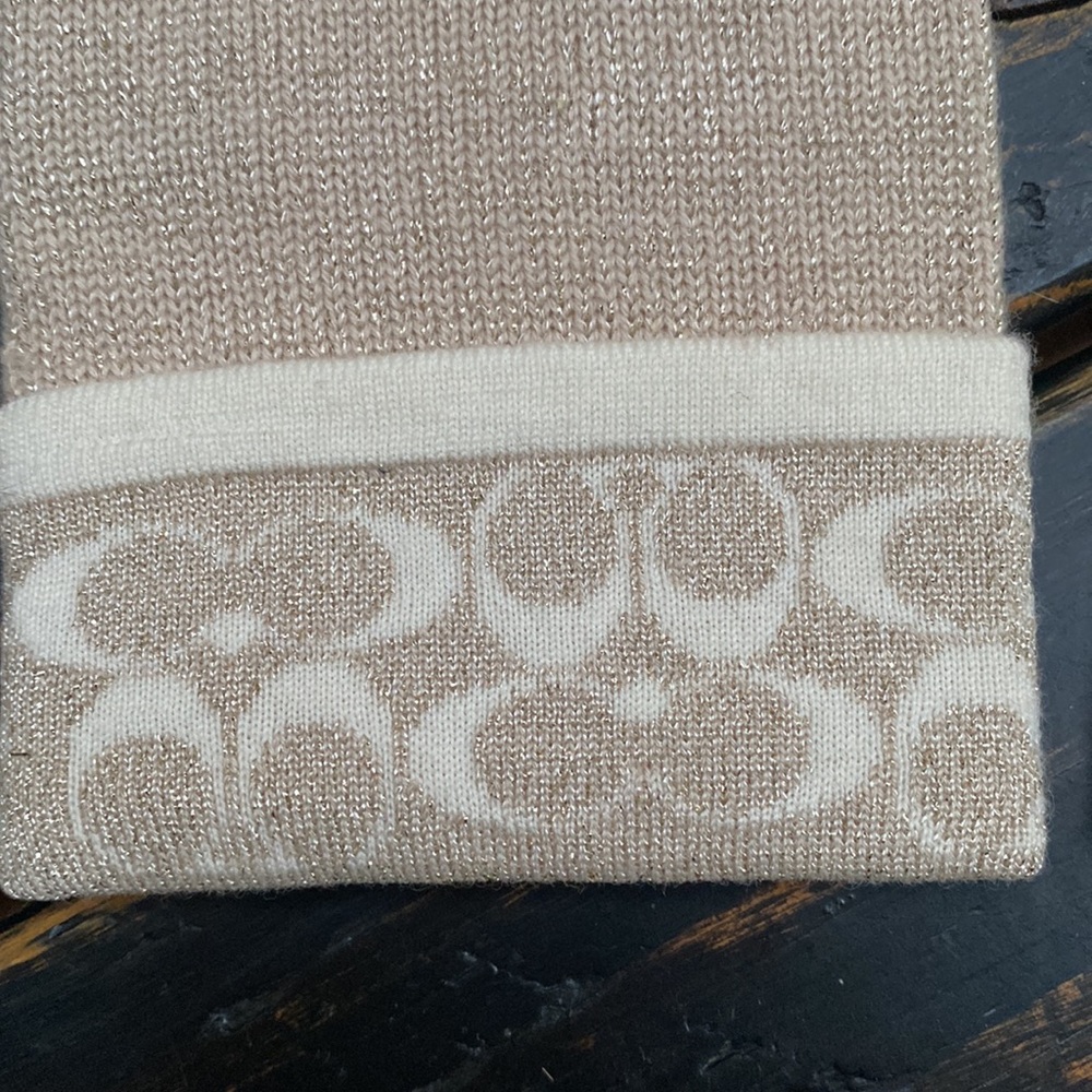 Coach Merino Wool Mittens in Gold & Cream - Picture 4 of 7
